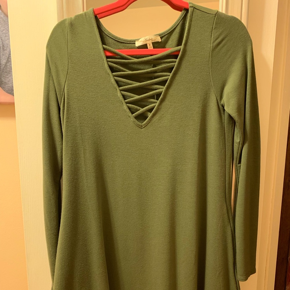 Olive green midi dress